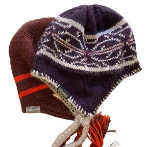 Bundle 2 Columbia  Burgundy & Orange Knit Fleece Lined Earflap and navy blue and